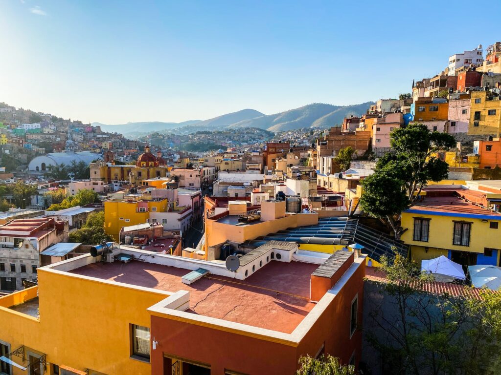a view of Guanajuato city with mountains in the background